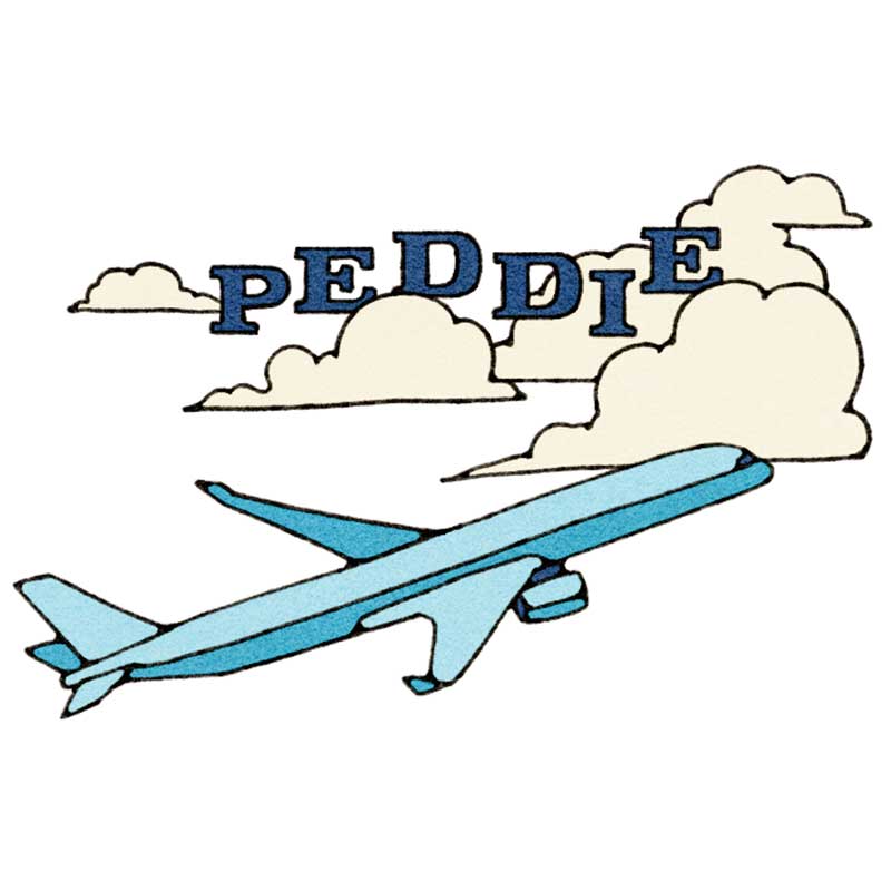 Peddie World Tour airplane in clouds illustration